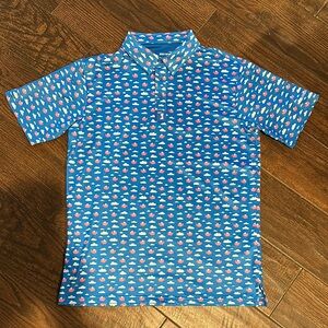 Men’s Blue Polo Golf Shirt with flying pigs/Cloud Pattern
